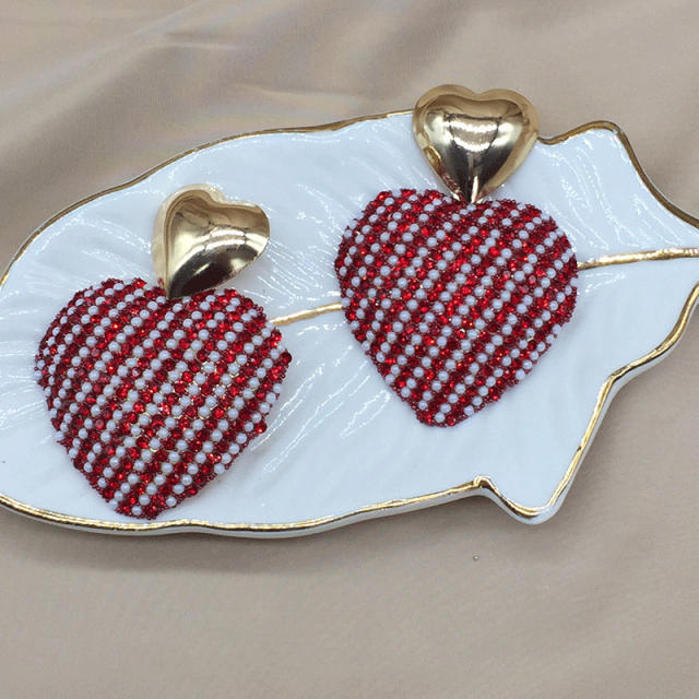 Delicate colorful pearl bead glass crystal heart dangle earrings