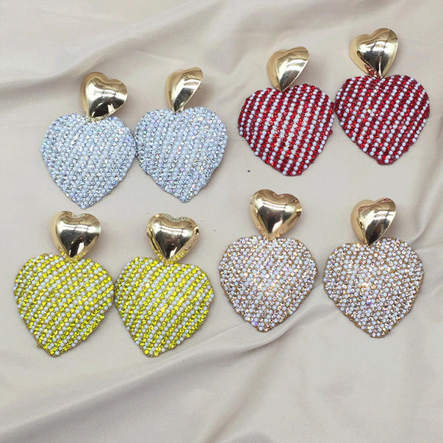 Delicate colorful pearl bead glass crystal heart dangle earrings
