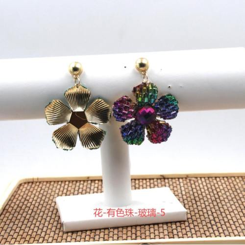 Delicate glass crystal colorful petal flower dangle earrings