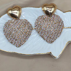 Delicate colorful pearl bead glass crystal heart dangle earrings