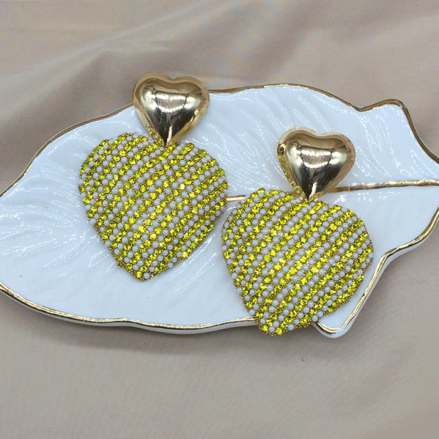 Delicate colorful pearl bead glass crystal heart dangle earrings