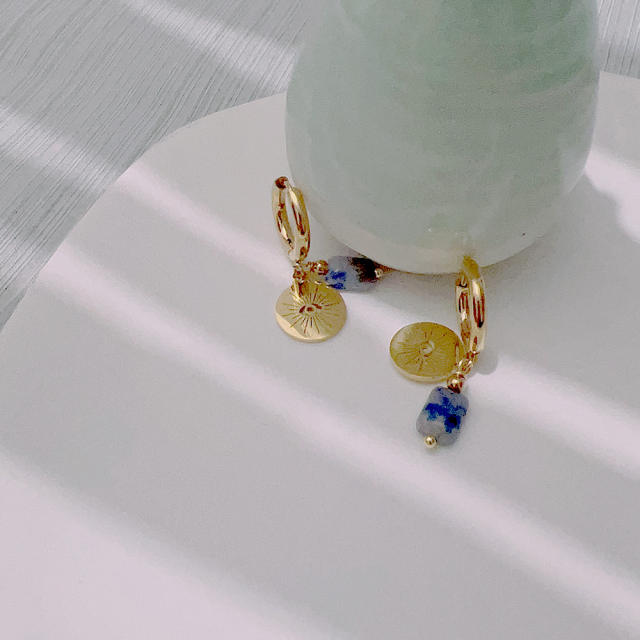 Boho dainty natural stone evil eye stainless steel necklace set