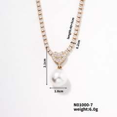 Korean fashion delicate tennis chain pearl pendant necklace wedding necklace