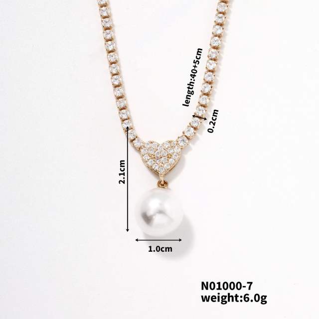 Korean fashion delicate tennis chain pearl pendant necklace wedding necklace