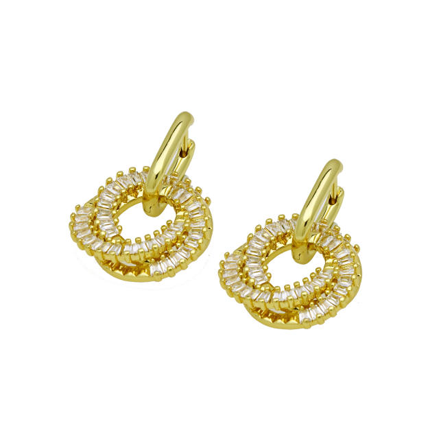 Delicate 18K gold plated copper diamond circle earrings