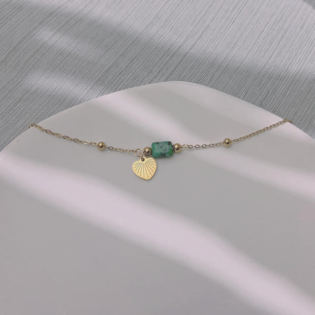 Natural stone dainty boho stainless steel necklace set