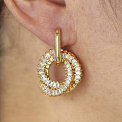 Delicate 18K gold plated copper diamond circle earrings