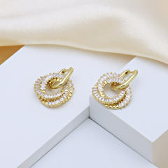 Delicate 18K gold plated copper diamond circle earrings