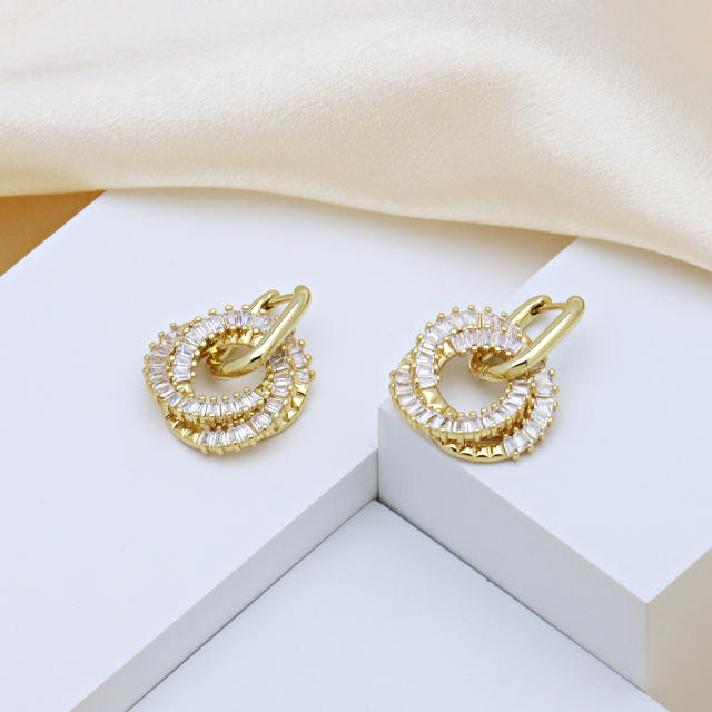Delicate 18K gold plated copper diamond circle earrings