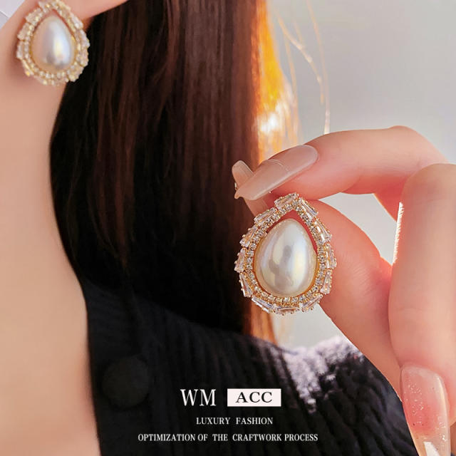 925 needle drop pearl hollow out elegant wedding earrings