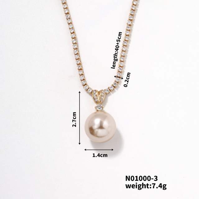 Korean fashion delicate tennis chain pearl pendant necklace wedding necklace
