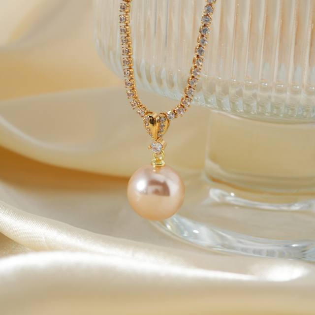 Korean fashion delicate tennis chain pearl pendant necklace wedding necklace