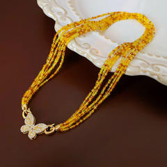 Boho colorful beaded chain diamond butterfly necklace