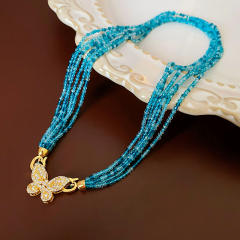 Boho colorful beaded chain diamond butterfly necklace