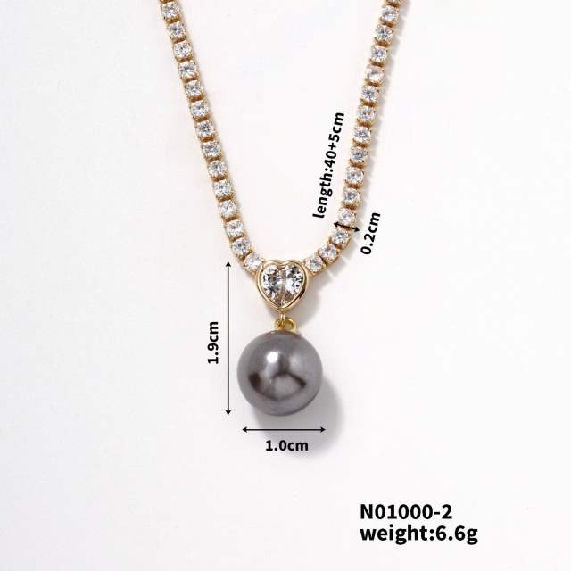 Korean fashion delicate tennis chain pearl pendant necklace wedding necklace