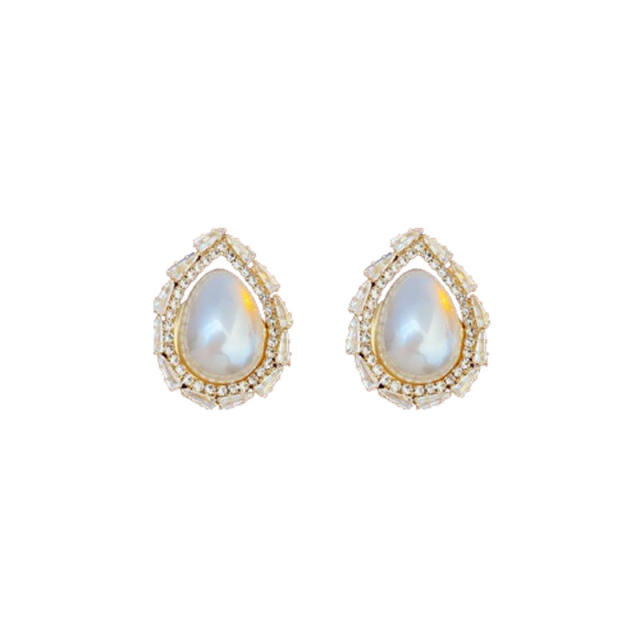 925 needle drop pearl hollow out elegant wedding earrings
