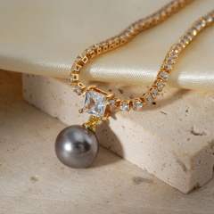 Korean fashion delicate tennis chain pearl pendant necklace wedding necklace