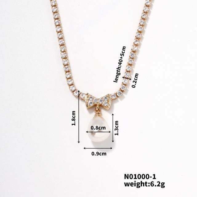 Korean fashion delicate tennis chain pearl pendant necklace wedding necklace
