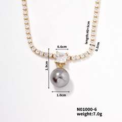 Korean fashion delicate tennis chain pearl pendant necklace wedding necklace