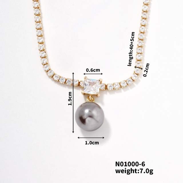Korean fashion delicate tennis chain pearl pendant necklace wedding necklace