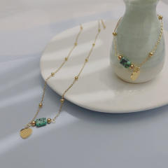 Natural stone dainty boho stainless steel necklace set