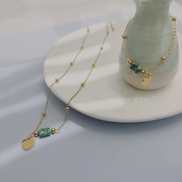 Natural stone dainty boho stainless steel necklace set