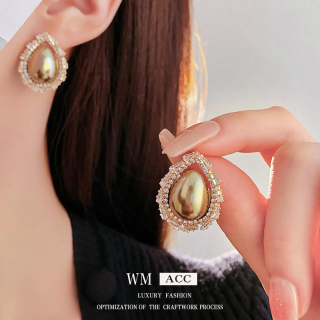 925 needle drop pearl hollow out elegant wedding earrings