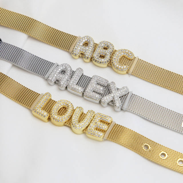 Chunky bubble letter diamond copper bracelet charm