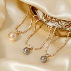 Korean fashion delicate tennis chain pearl pendant necklace wedding necklace
