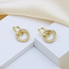 Delicate 18K gold plated copper diamond circle earrings