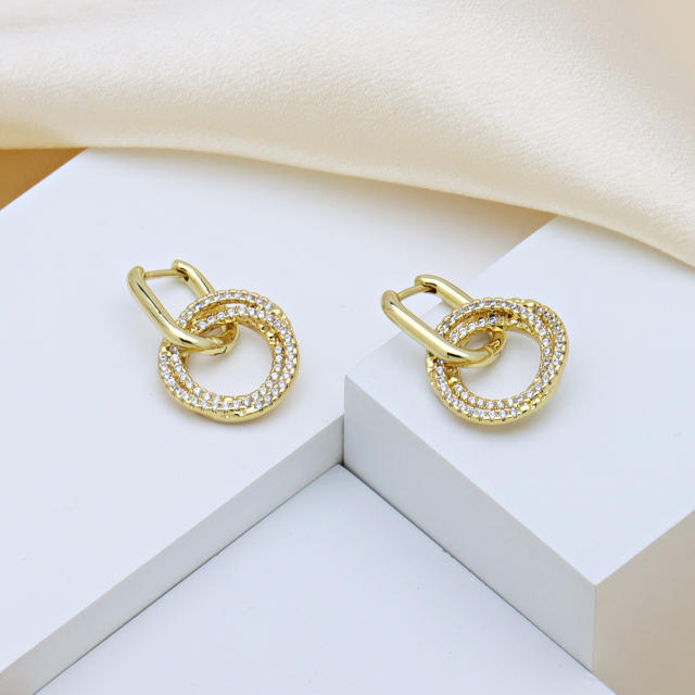 Delicate 18K gold plated copper diamond circle earrings