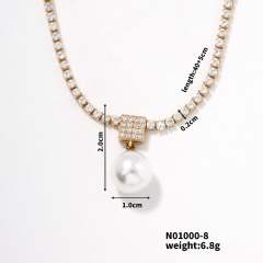Korean fashion delicate tennis chain pearl pendant necklace wedding necklace