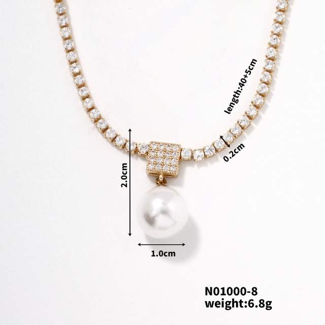 Korean fashion delicate tennis chain pearl pendant necklace wedding necklace