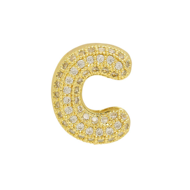 Chunky bubble letter diamond copper bracelet charm