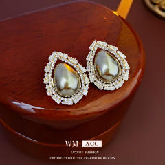 925 needle drop pearl hollow out elegant wedding earrings