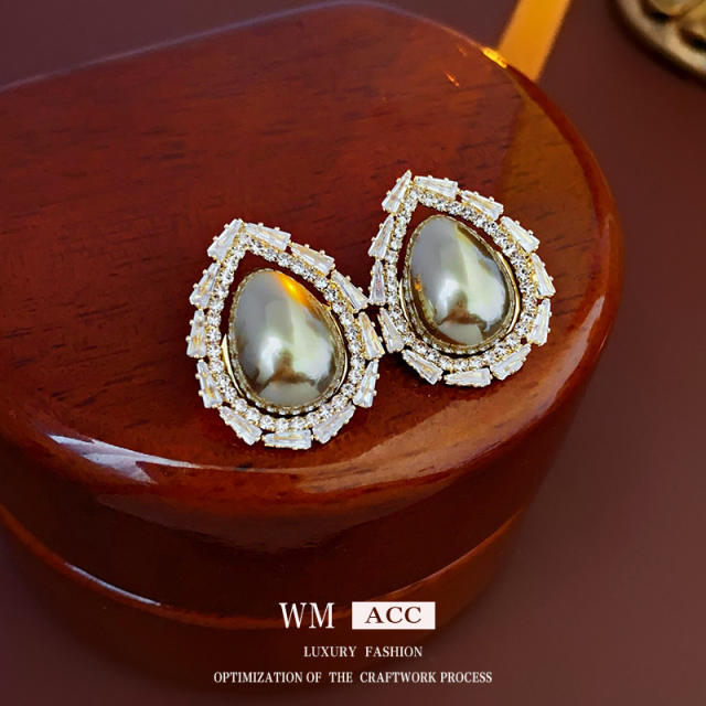 925 needle drop pearl hollow out elegant wedding earrings