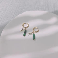 Dainty boho green color natural stone stainless steel necklace set