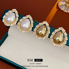 925 needle drop pearl hollow out elegant wedding earrings