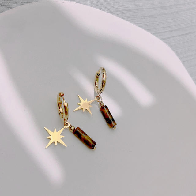 Boho natual tiger eye stone dainty stainless steel necklace set