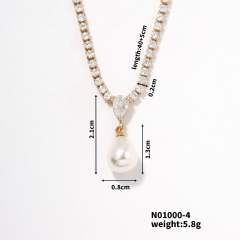 Korean fashion delicate tennis chain pearl pendant necklace wedding necklace