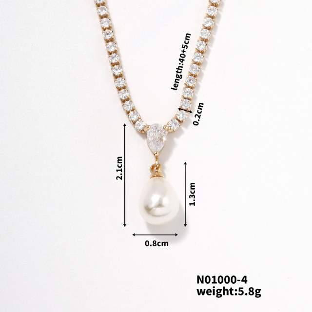Korean fashion delicate tennis chain pearl pendant necklace wedding necklace