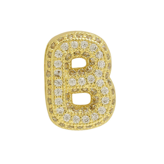 Chunky bubble letter diamond copper bracelet charm