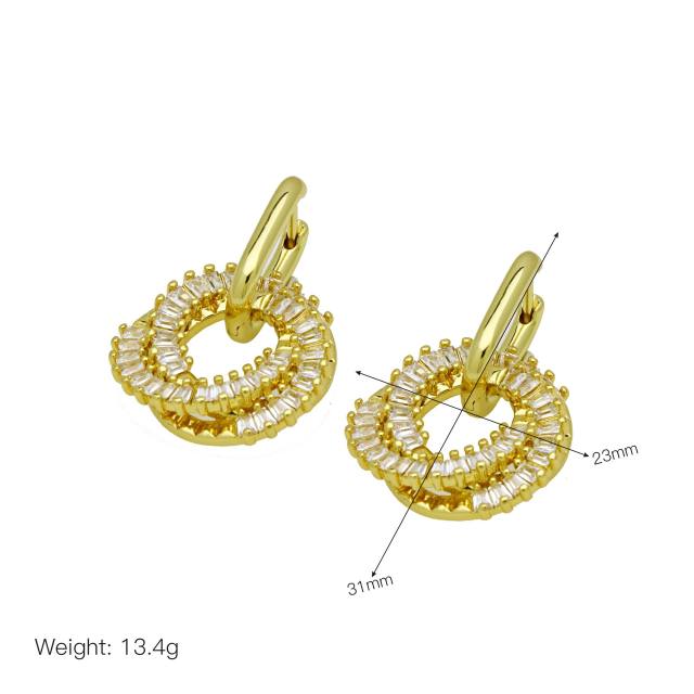 Delicate 18K gold plated copper diamond circle earrings
