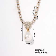 Korean fashion delicate tennis chain pearl pendant necklace wedding necklace