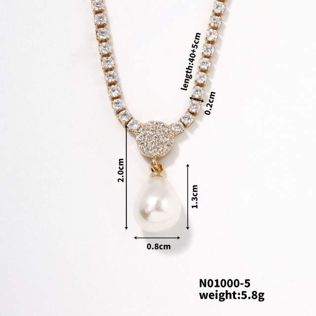 Korean fashion delicate tennis chain pearl pendant necklace wedding necklace