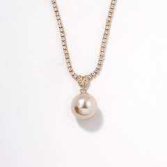 Korean fashion delicate tennis chain pearl pendant necklace wedding necklace