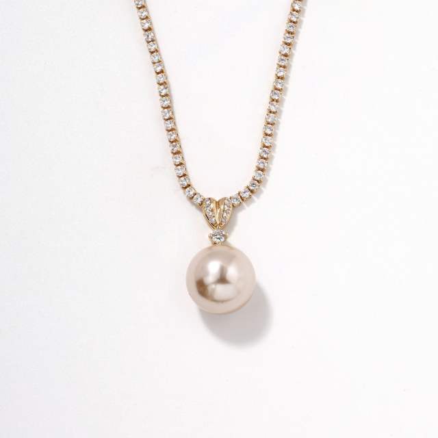 Korean fashion delicate tennis chain pearl pendant necklace wedding necklace