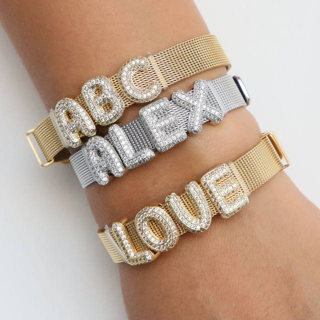 Chunky bubble letter diamond copper bracelet charm