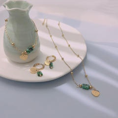 Natural stone dainty boho stainless steel necklace set