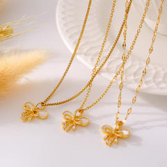18KG sweet bow pendant stainless steel necklace